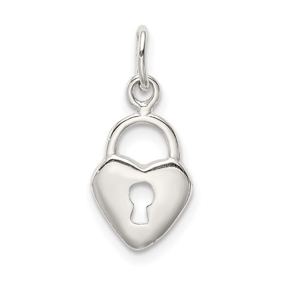 Kazi Luxury Sterling Silver Polished Diamond-cut Heart Lock Charm - Picture 1 of 4